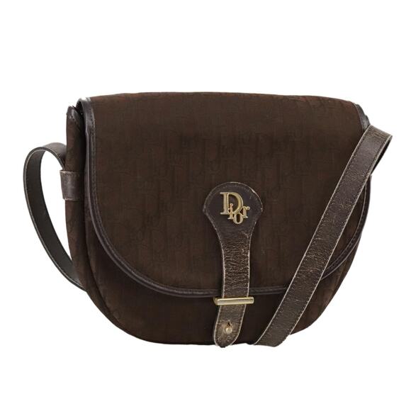 DIOR Trotter Canvas Shoulder Bag Brown Gold - Picture 1 of 13